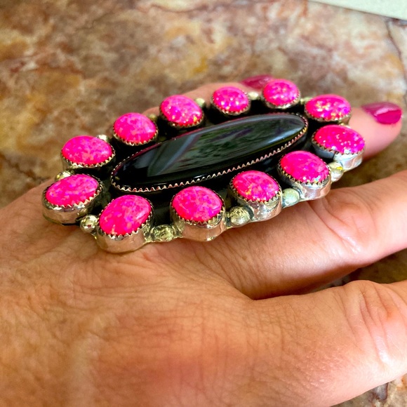 💚Native American Onyx Opal Ring 9 - Picture 5 of 6